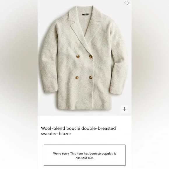 NEW / J.crew Wool-blend bouclé double-breasted sweater-blazer - Picture 1 of 3